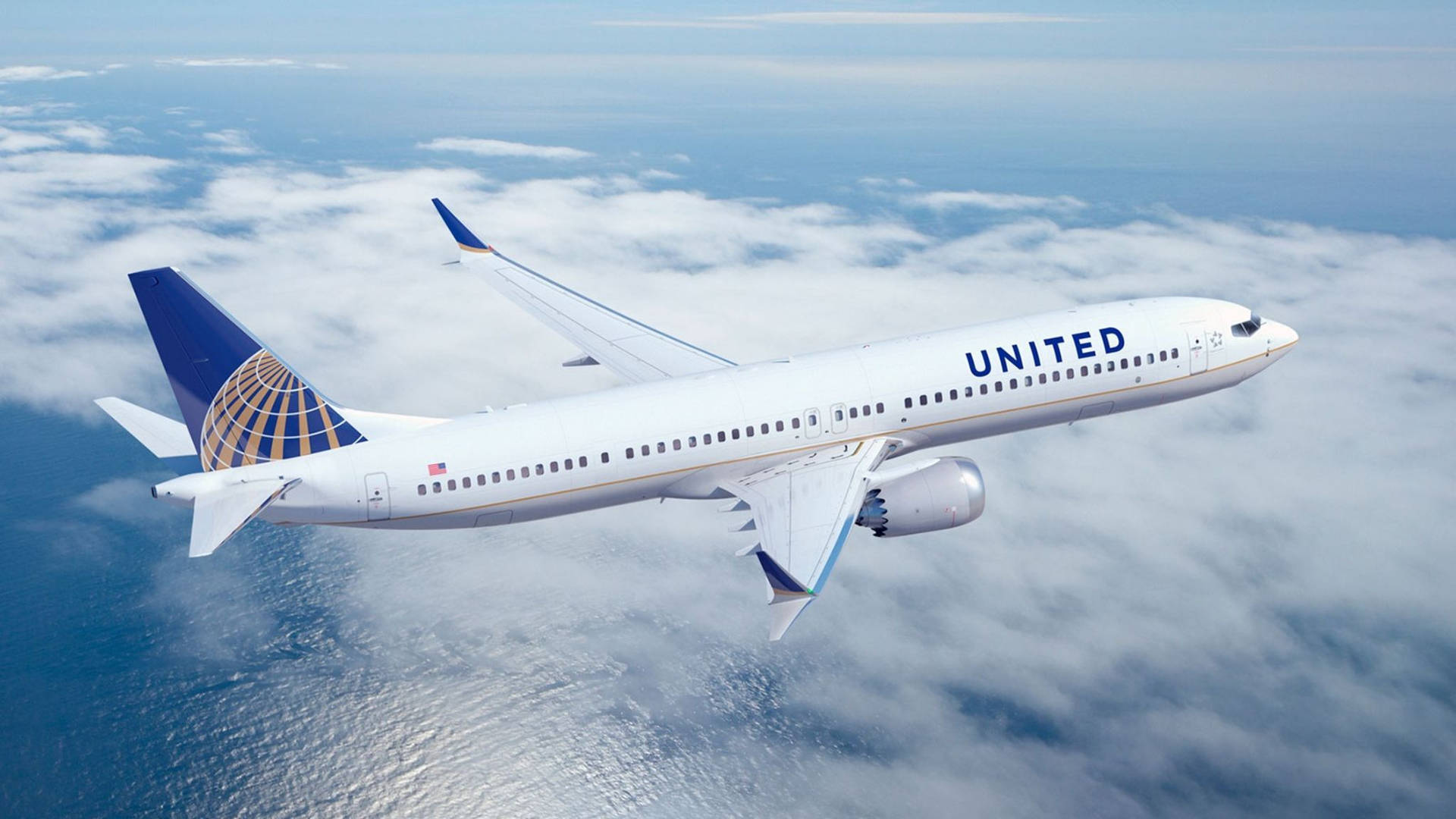 In-flight White United Airlines Plane