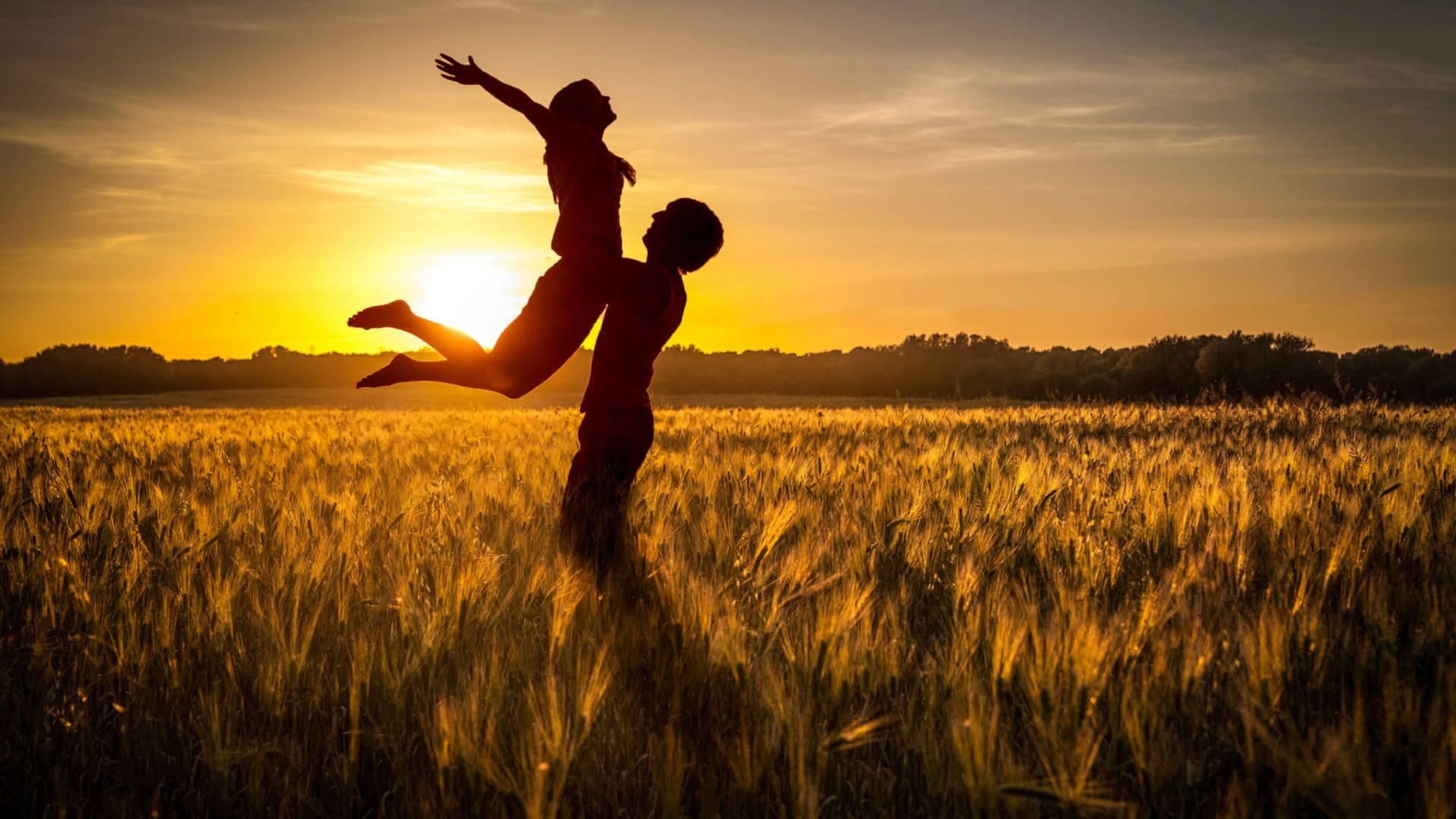 In Love Couples Dancing Silhouette Background