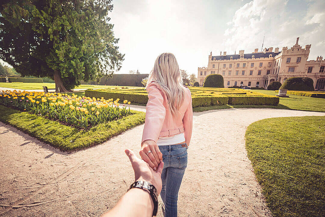 In Love Couples In Chateau Garden Background