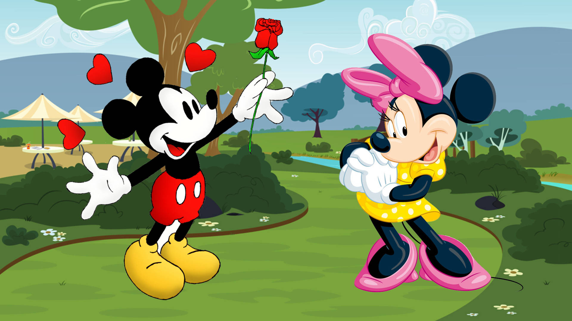 In Love Couples Minnie And Mickey Background