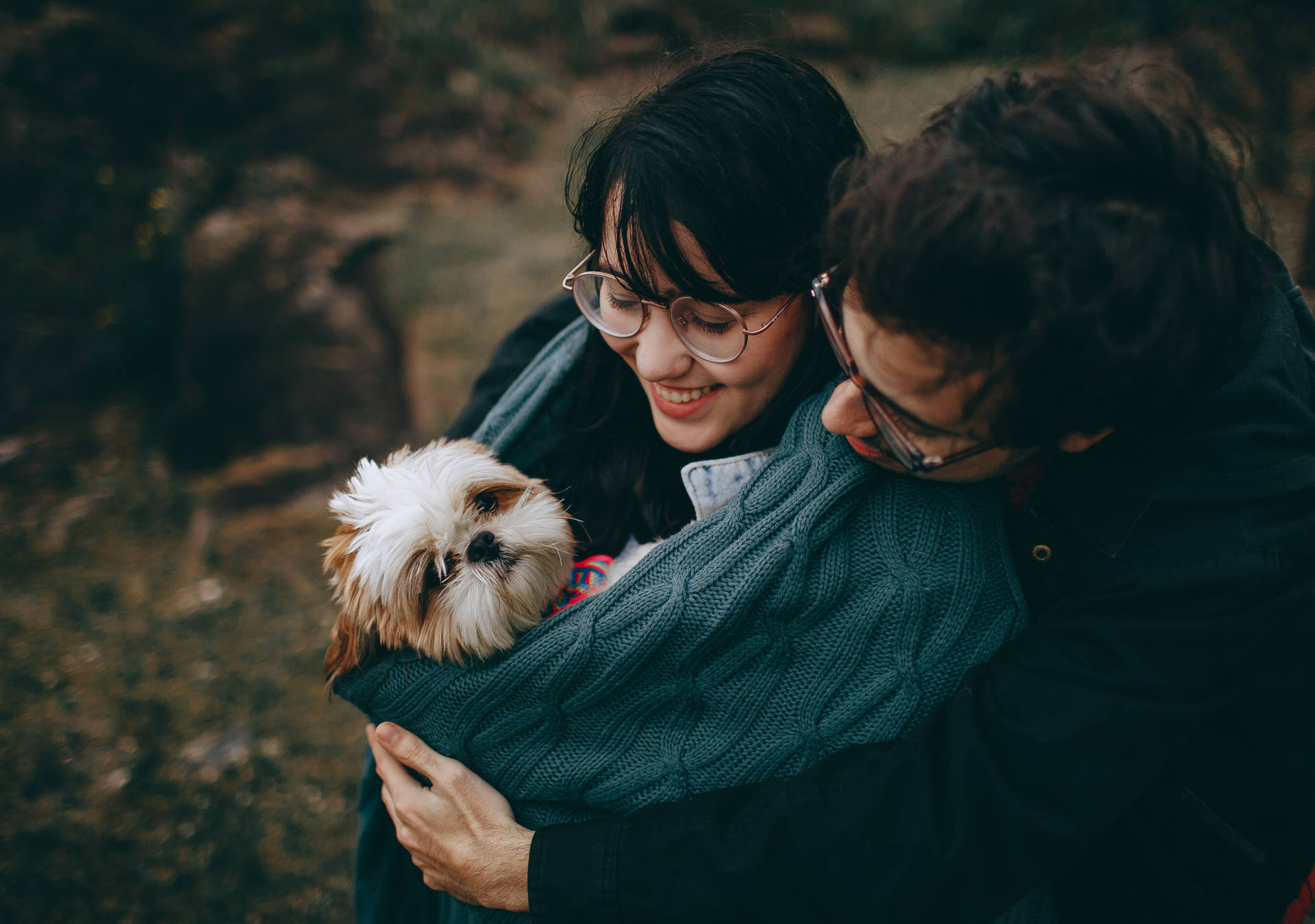 In Love Couples With Dog Background