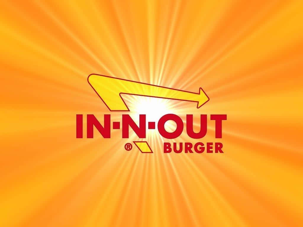 In-out Burger Logo With A Sunburst Background