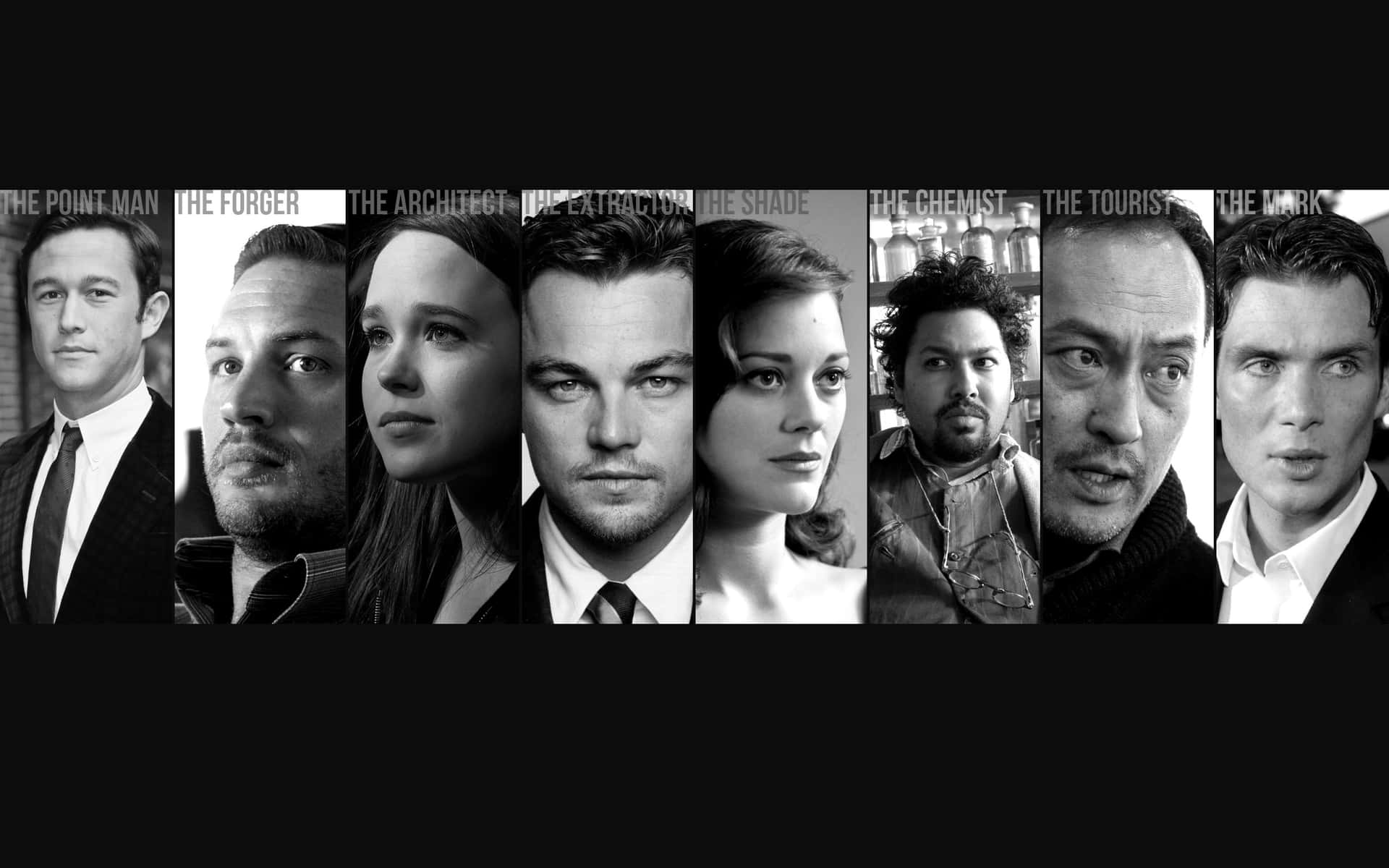 Inception Character Roles Blackand White Background
