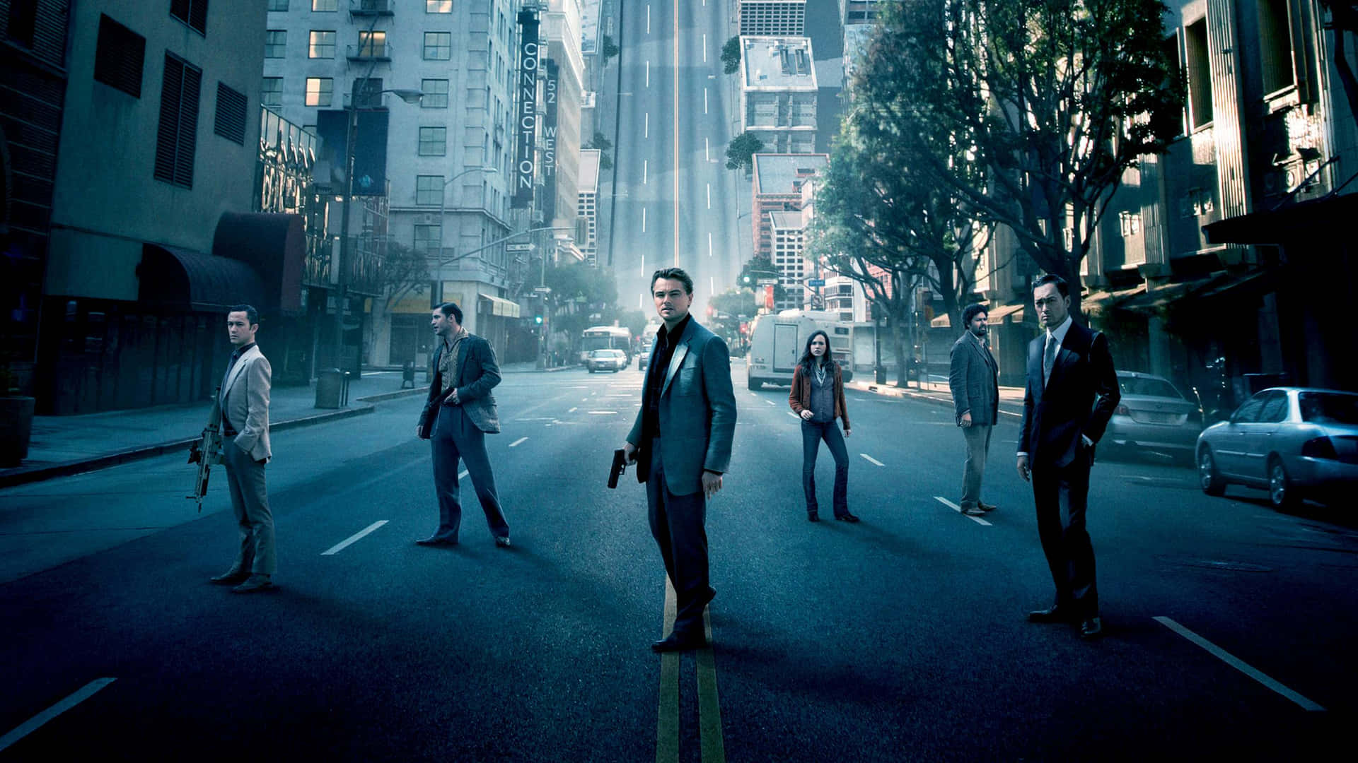 Inception Movie Cast Standing In Street Background