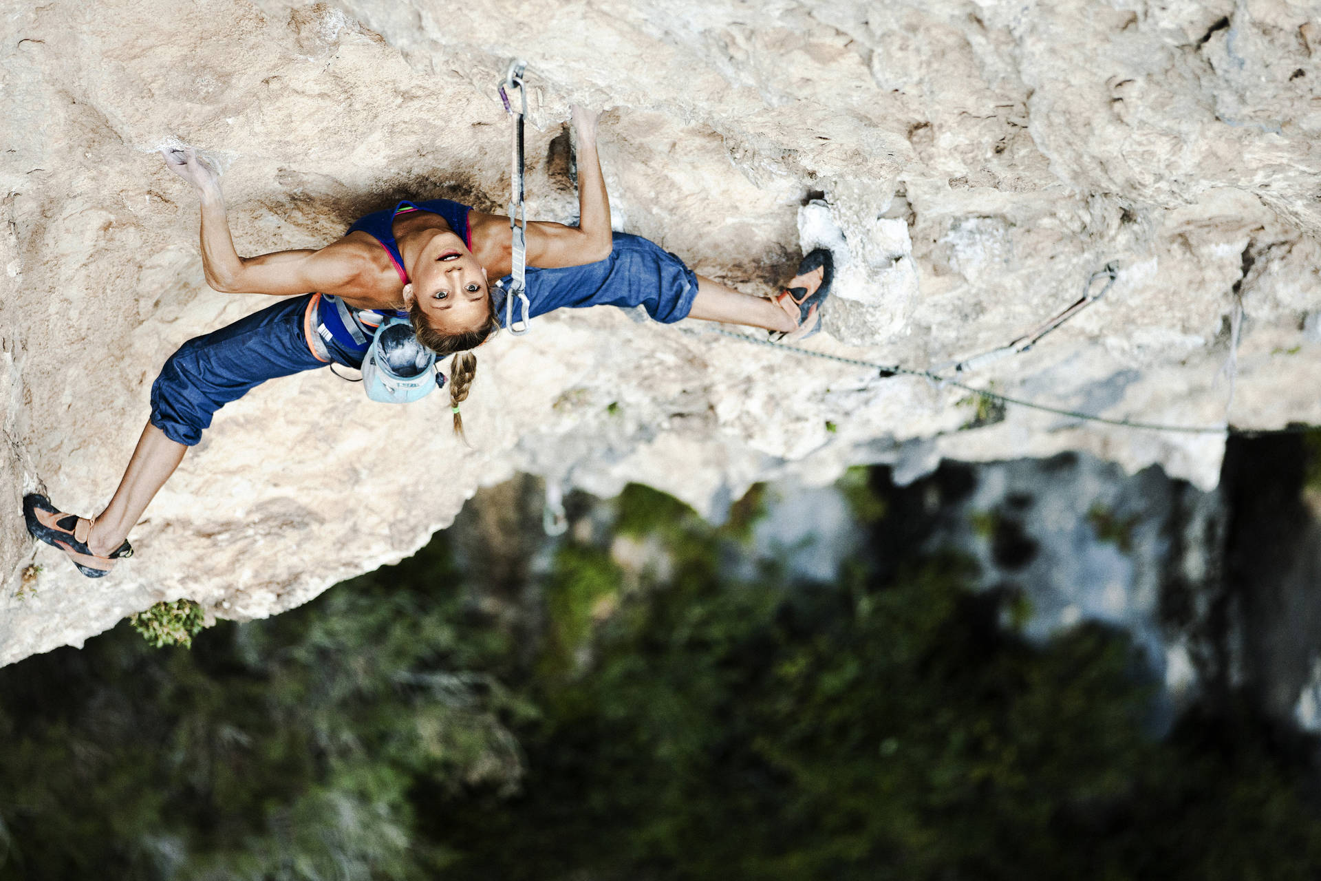 Incredible Woman Rock Climbing