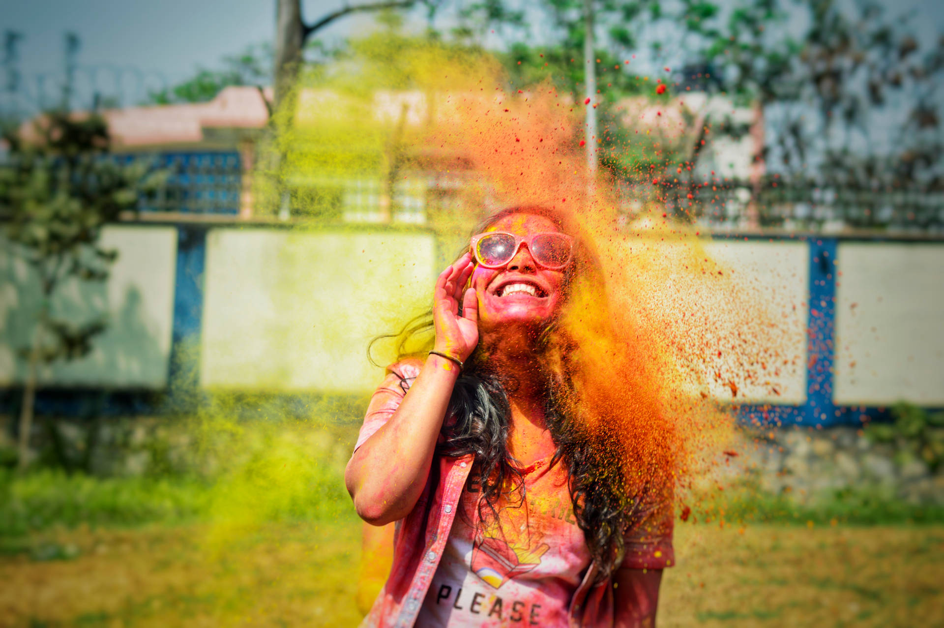 India Holi Girl Covered In Dye Background