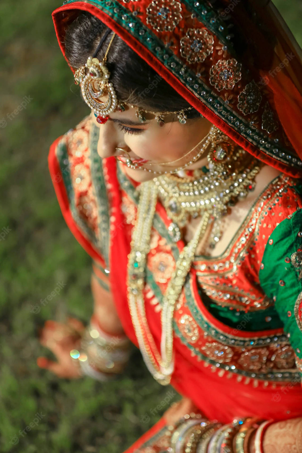 Indian Bridal Photoshoot Grass Background