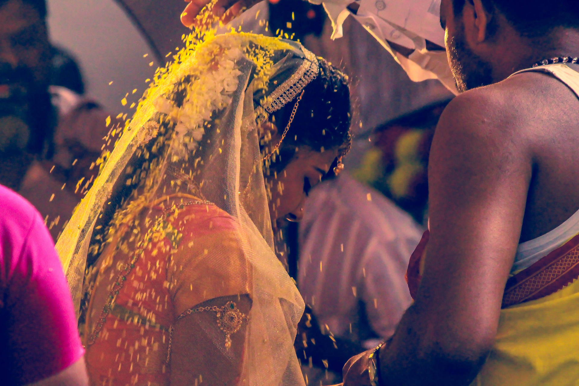 Indian Bridal Tradition Throwing Rice Background