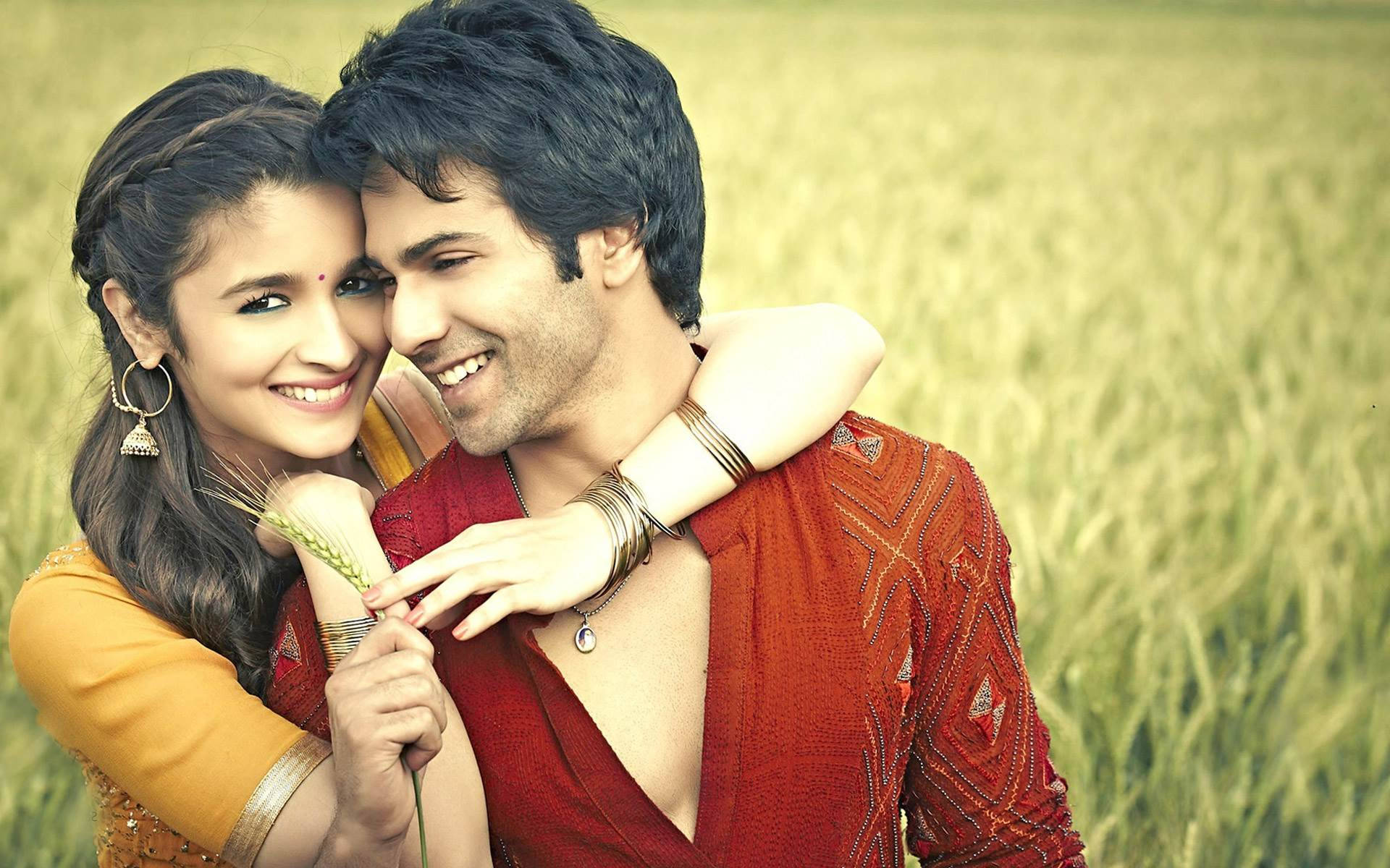 Indian Couple In Green Field Background