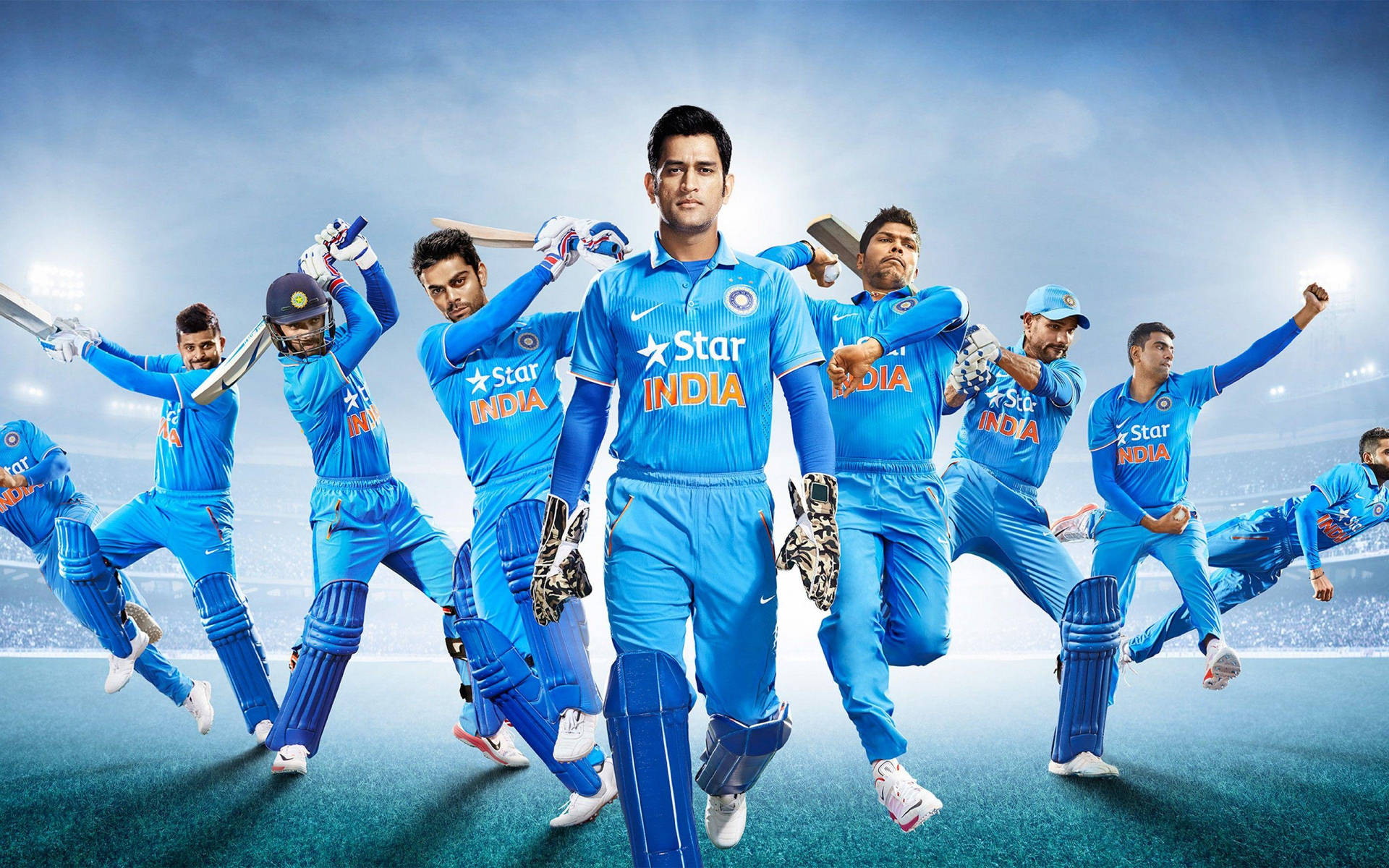 Indian Cricket Team Action Shots Background