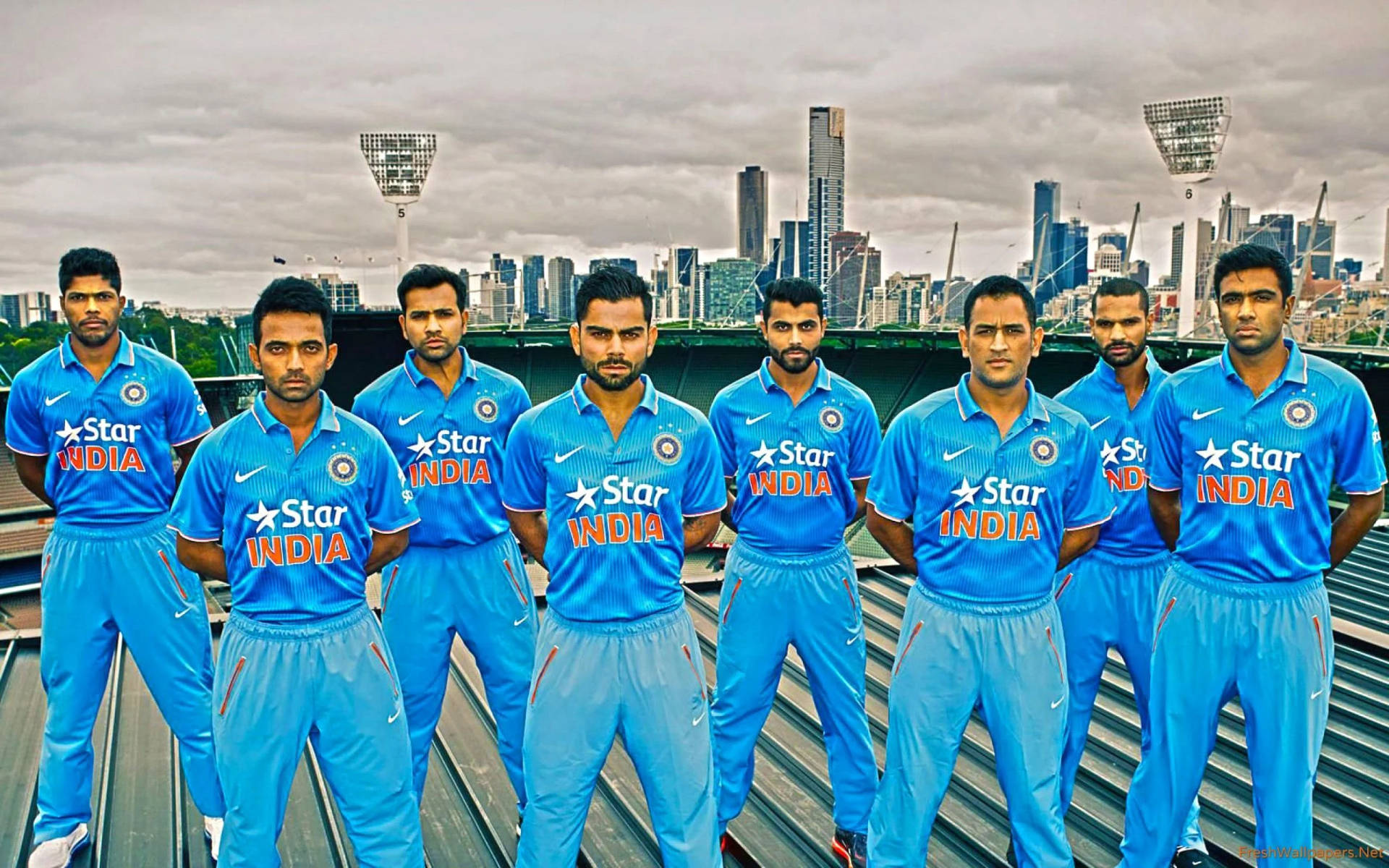 Indian Cricket Team In Rooftop Background