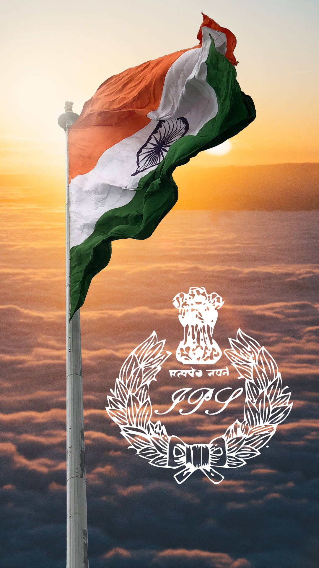 Indian Flag Ips Logo Sunset Background