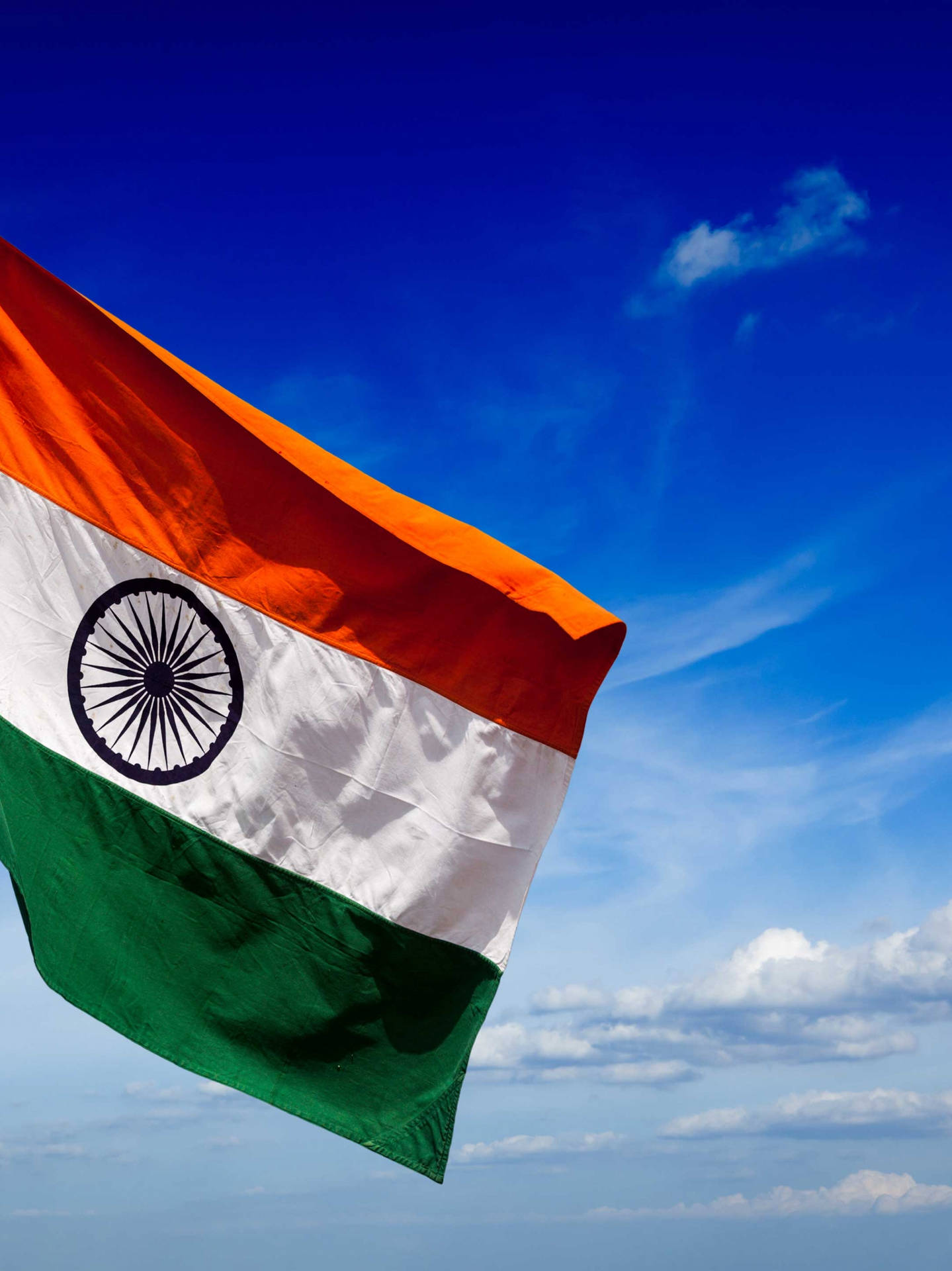 Indian Flag With Blue Sky Background