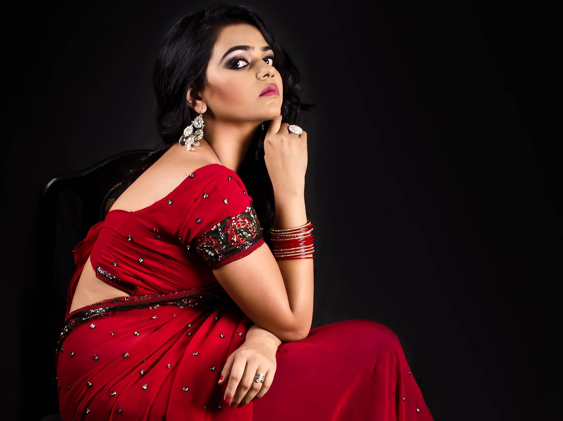 Indian Girl Sultry Red Dress