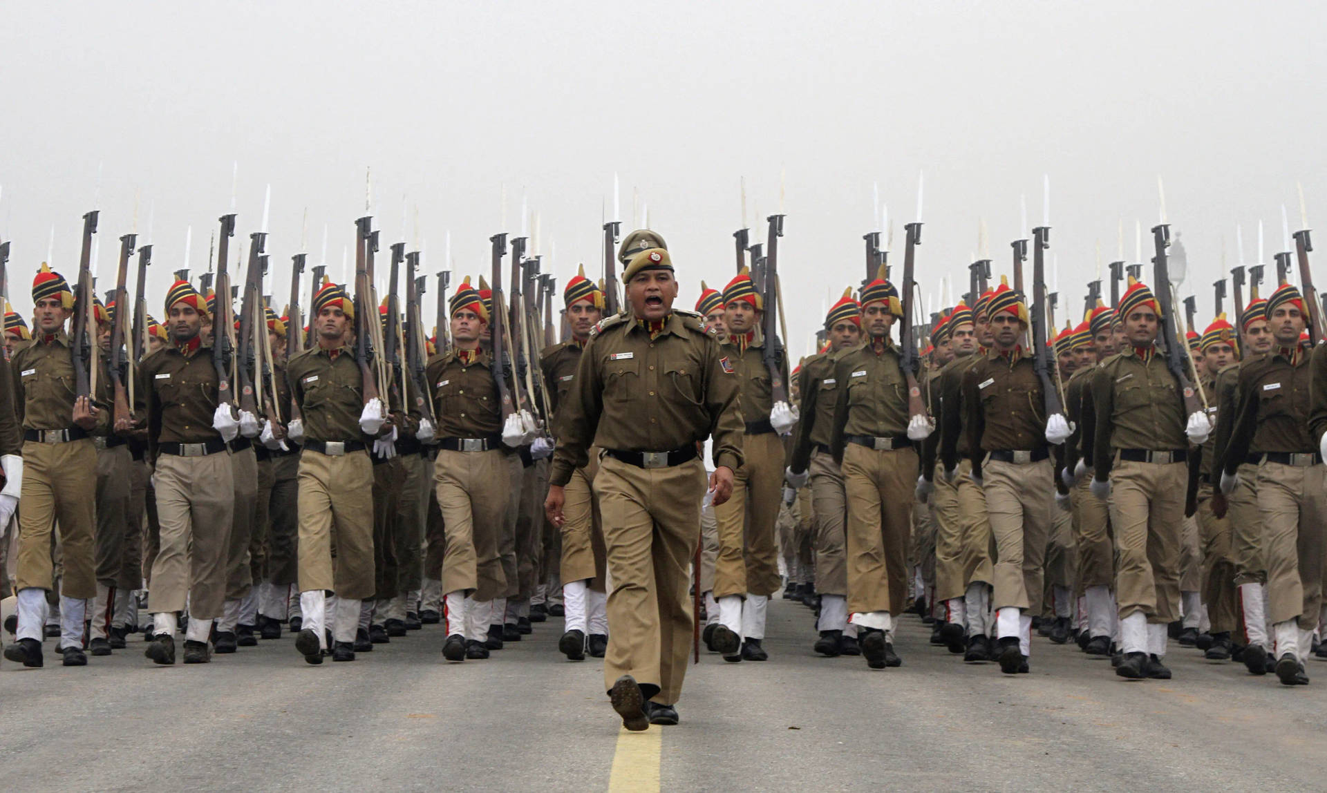 Indian Police On Parade Background