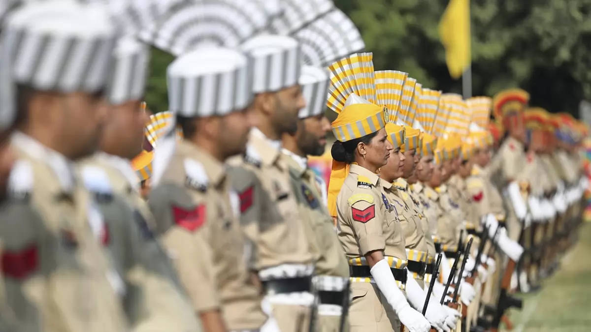 Indian Police With Parade Uniforms Background