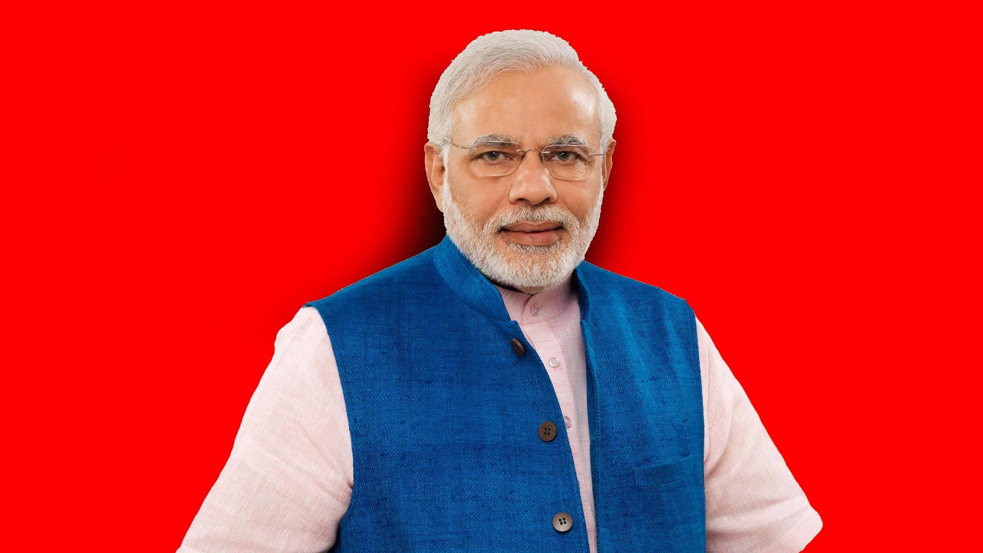 Indian Prime Minister Narendra Modi On A Red Background