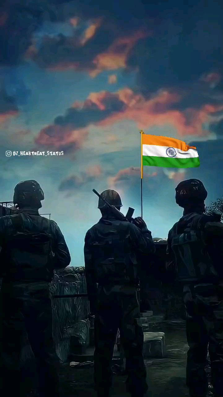 Indian Soldiers Looking At Flag Background