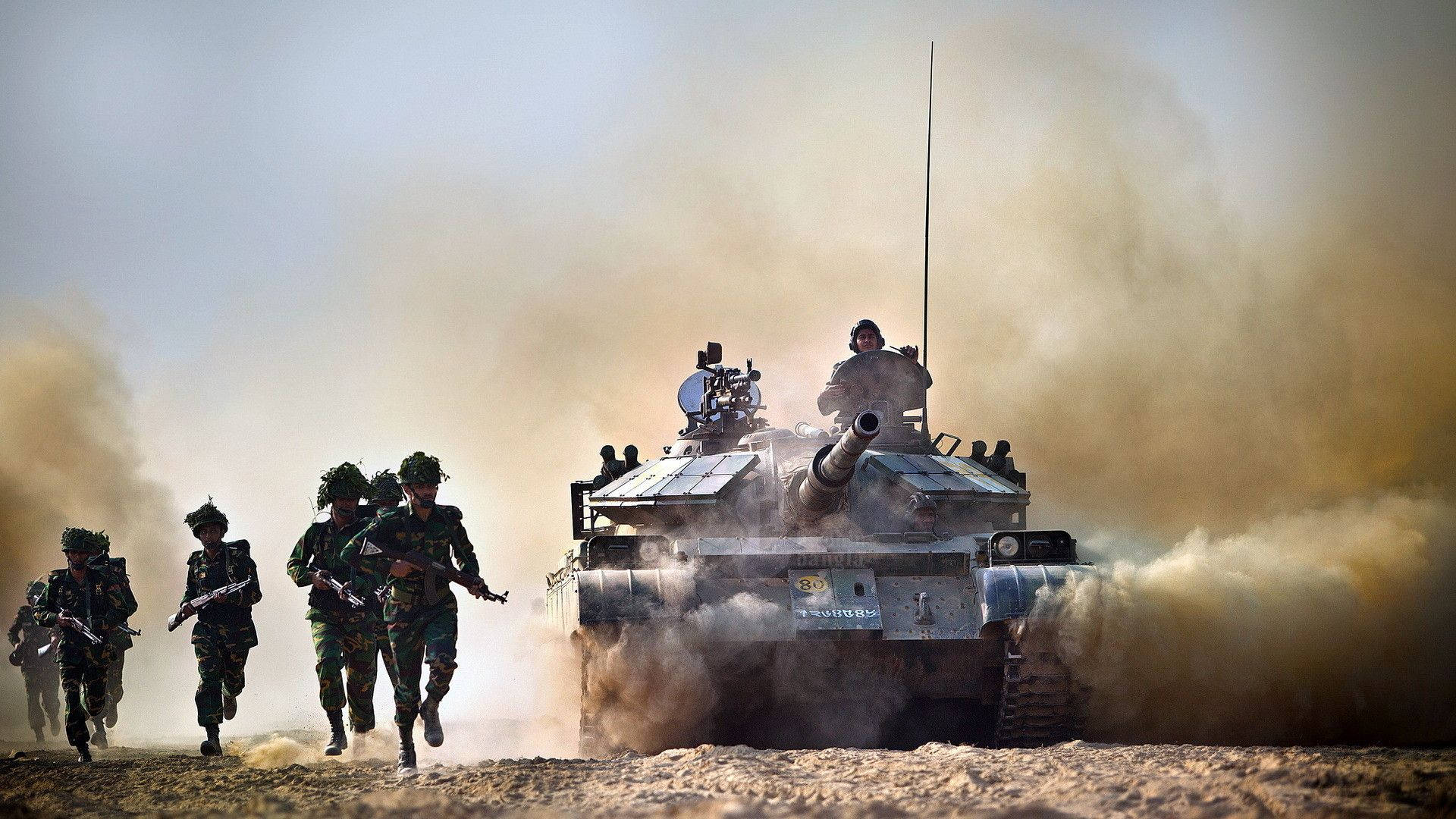 Indian Soldiers Training With T-72 Background