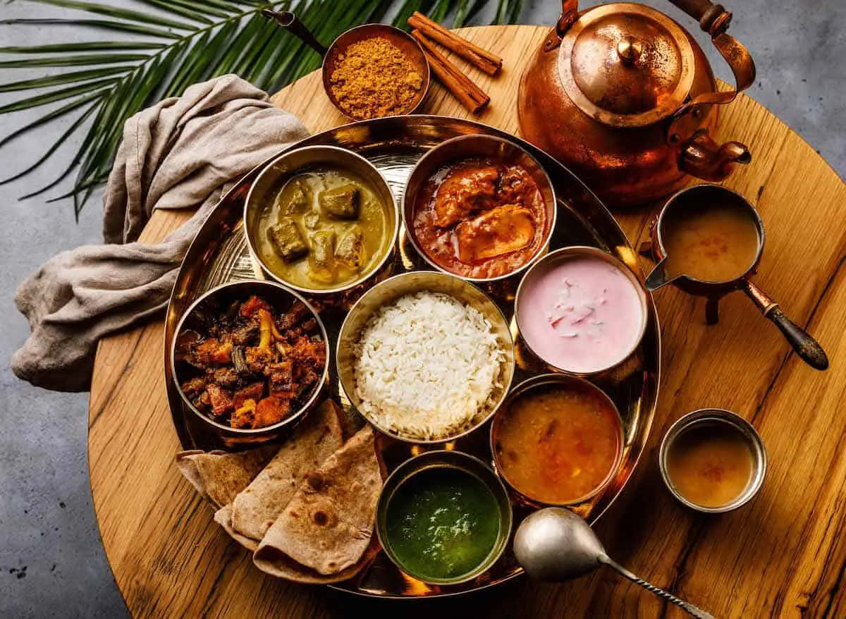 Indian Thali Feast Delicious Variety Background