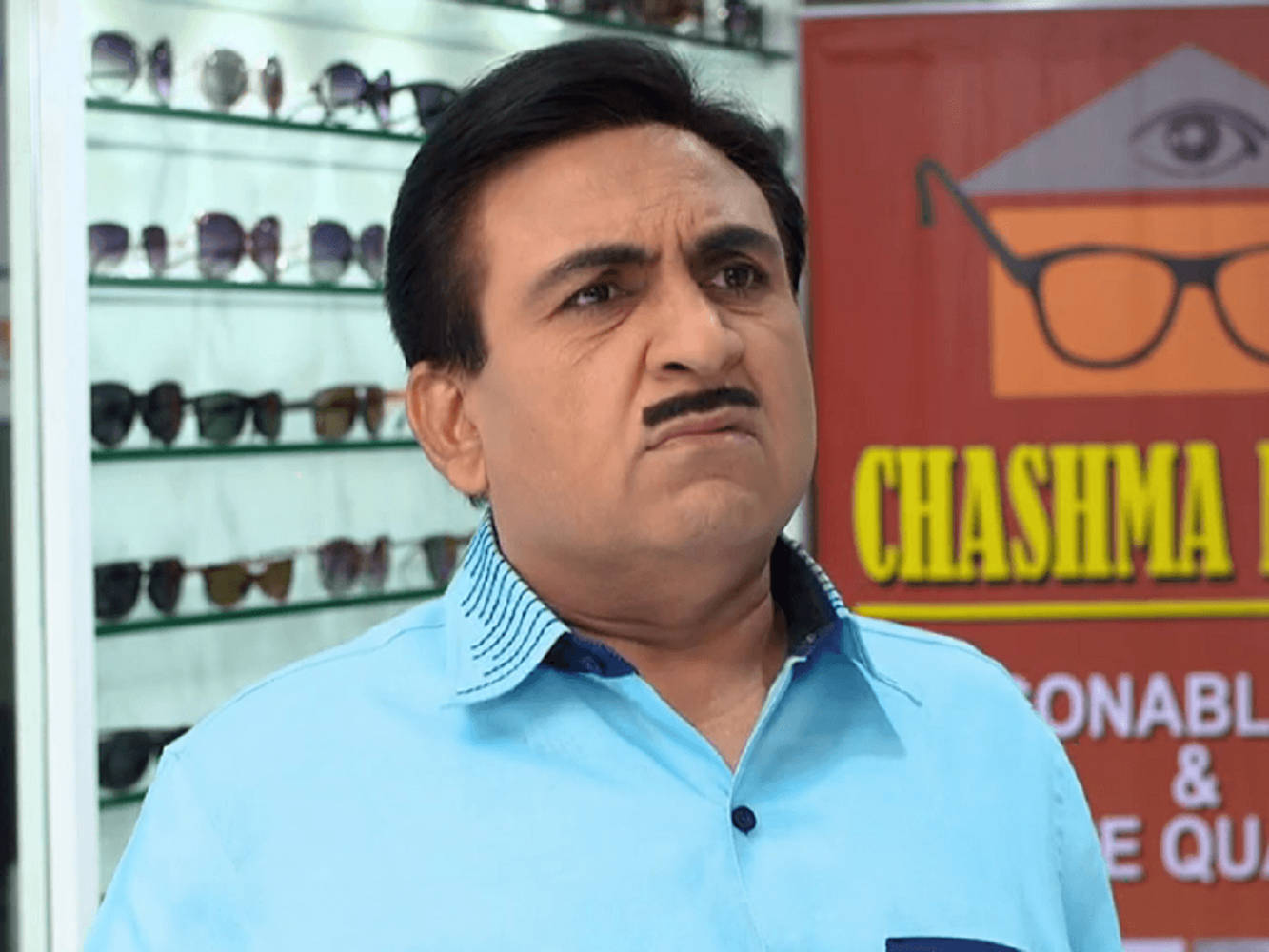 Indian Tv Character Jethalal In Light Blue Polo