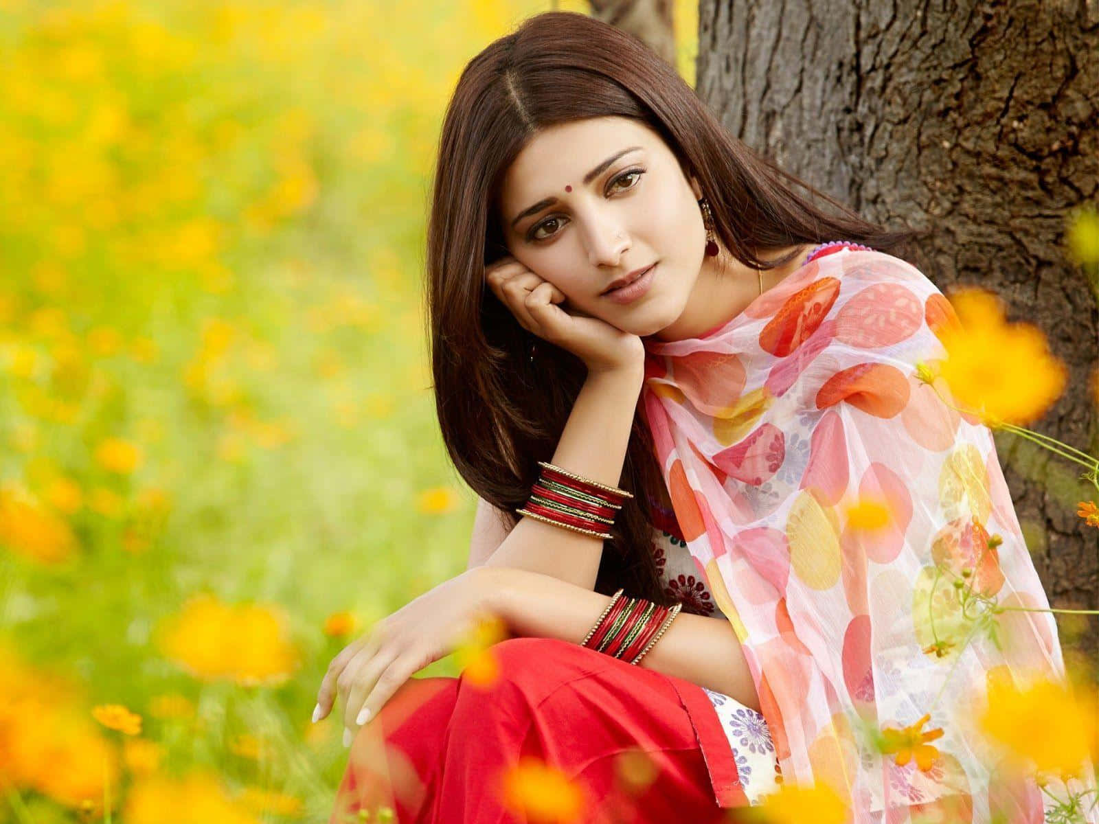 Indian Woman Profile In Colorful Top Background