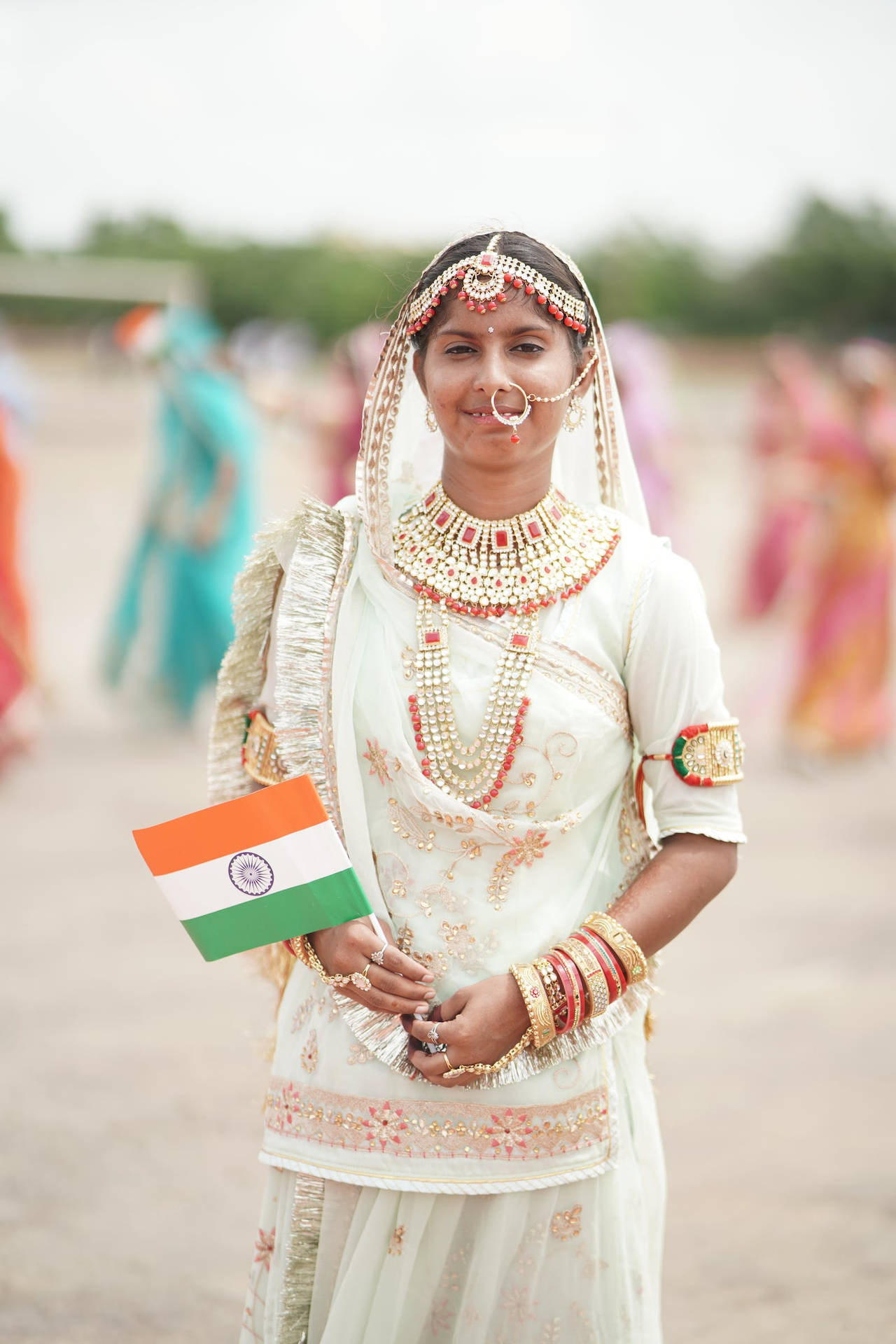 Indian Woman Tiranga National Flag Background