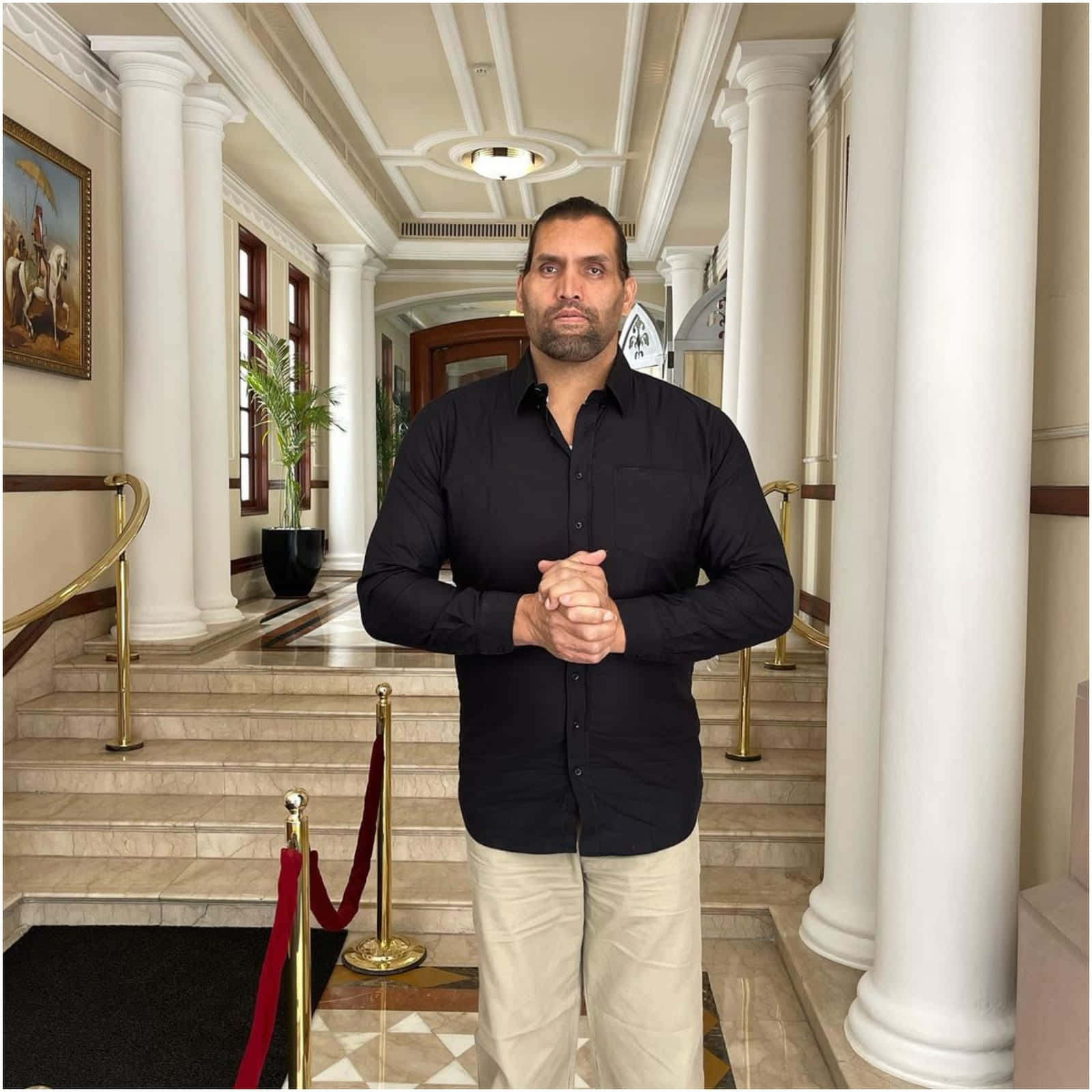 Indian Wrestler The Great Khali In Black Background