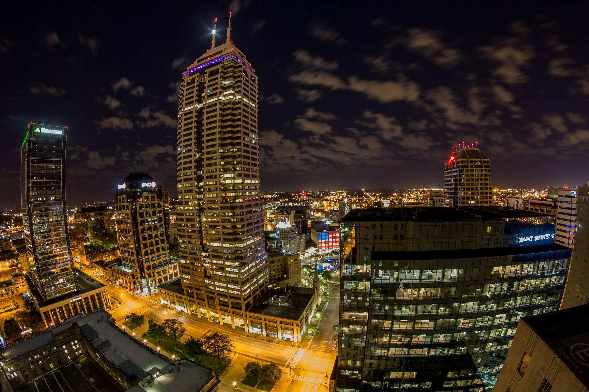 Indiana Indianapolis Night Buildings Background