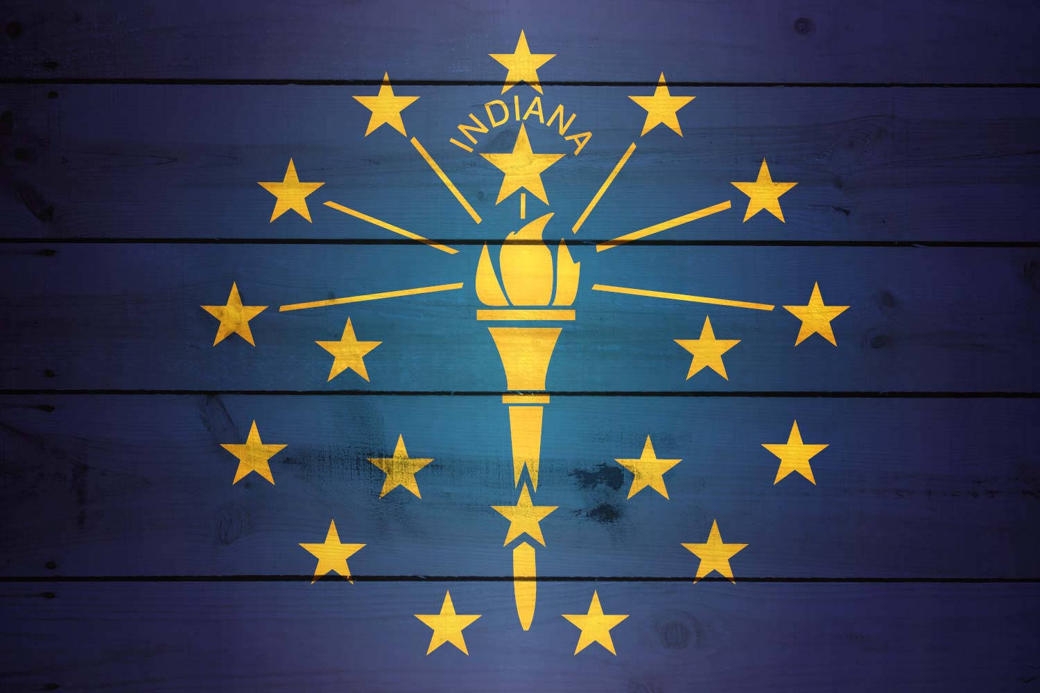 Indiana's State Torch On A Rustic Wooden Background