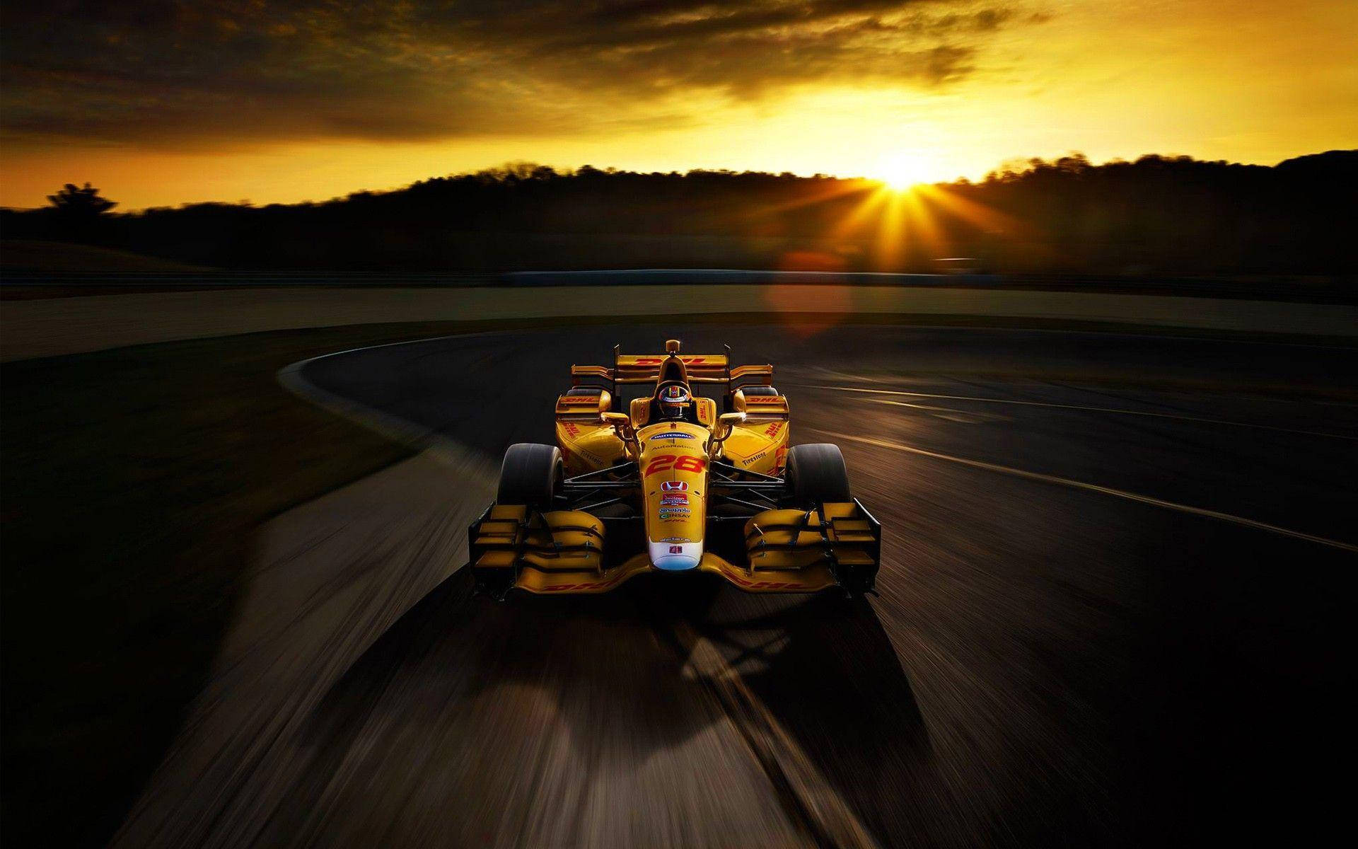 Indianapolis 500 Car At Sunset Background