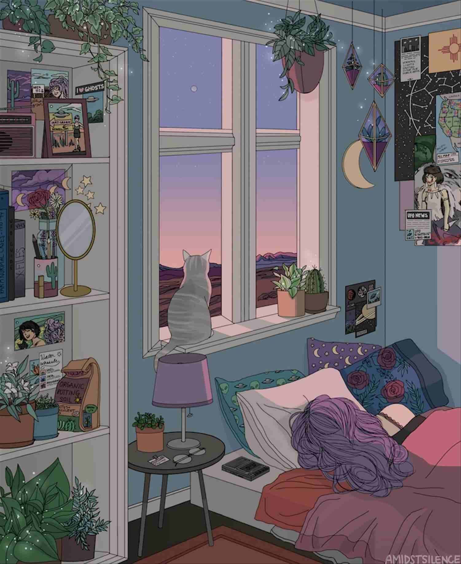 Indie Kid Aesthetic Cute Cat Bedroom