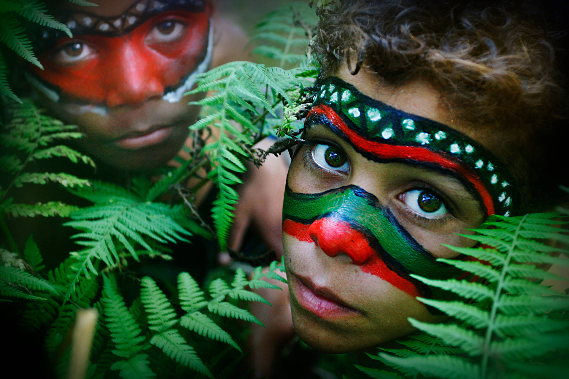 Indigenous Children With Tribal Facepaint Background