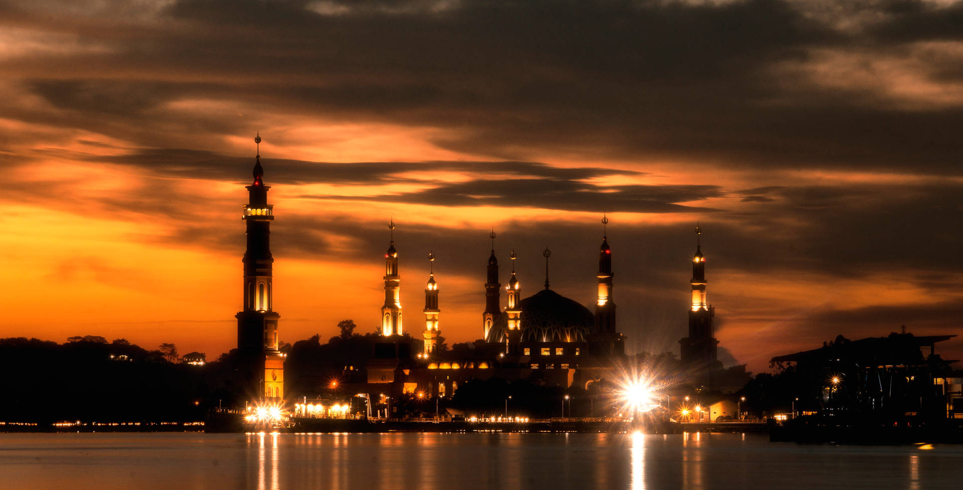 Indonesia Sunset Mosque Background