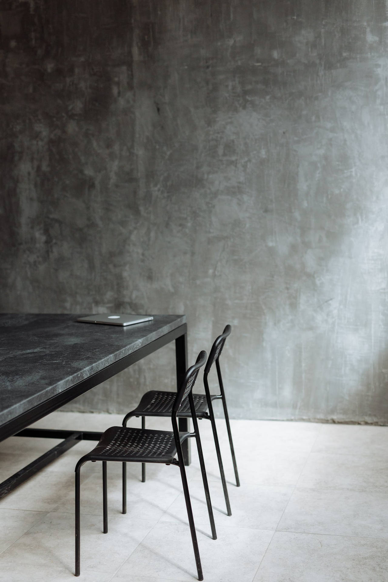 Industrial Table And Chairs Plain Grey Background