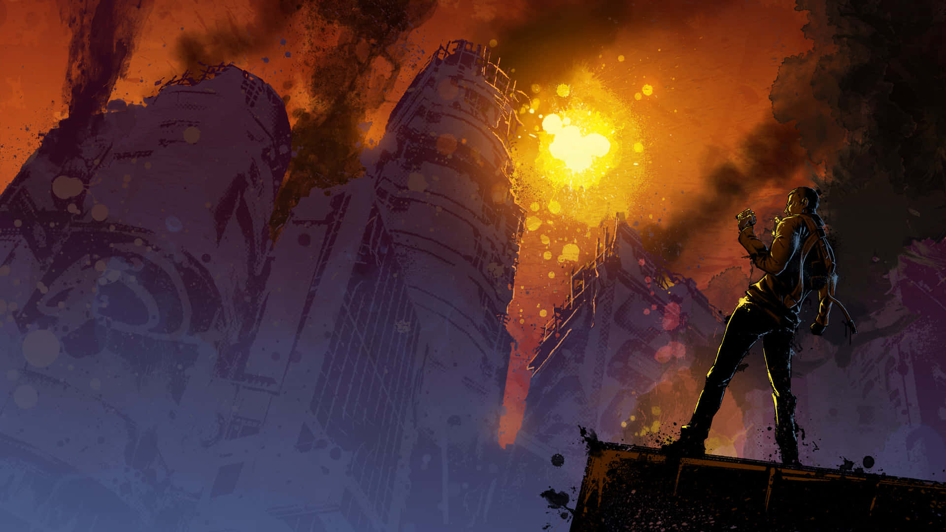 Infamous Man In A Burning City Background