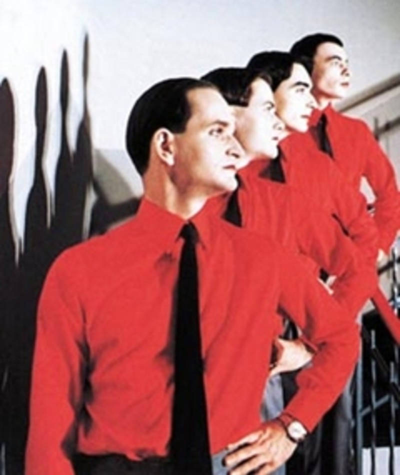 Influential Music Force, Kraftwerk In Red Shirts On Stairs Background