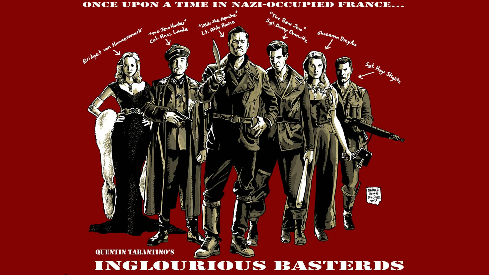Inglourious Basterds Red Cartoon Art Background