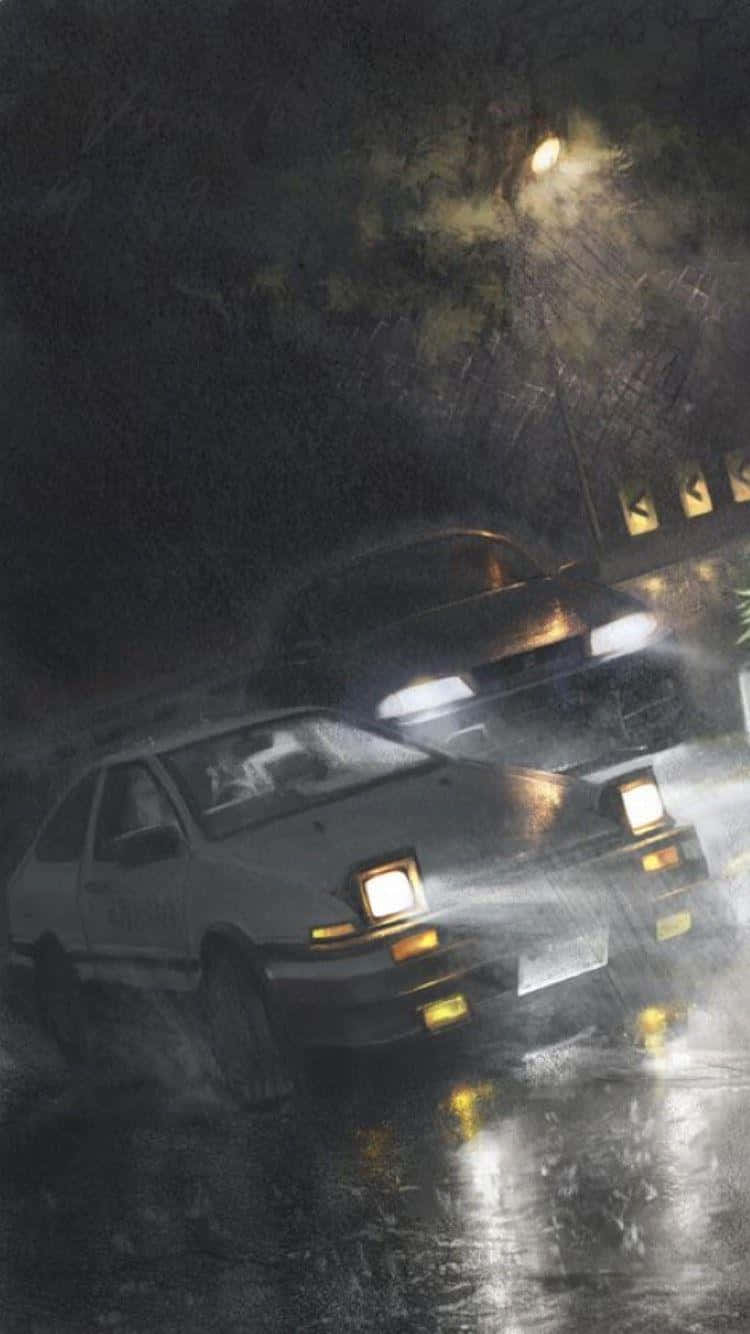 Initial D Phone Cars Under Rain Background