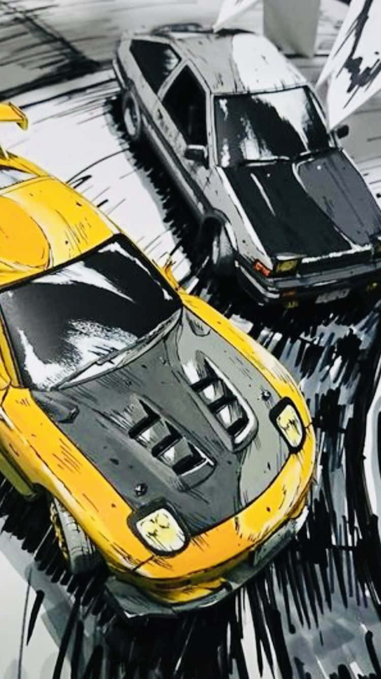 Initial D Phone Two Yellow Black Background