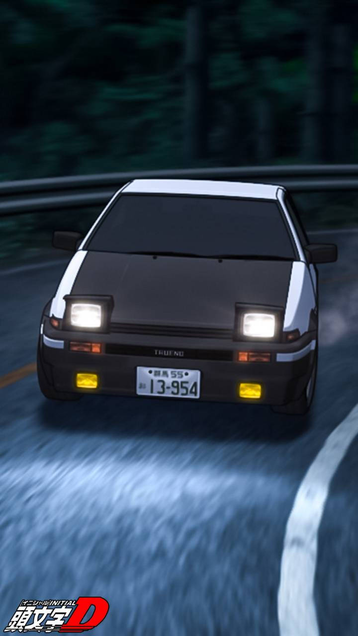Initial D's Iconic Ae86 Racing Down The Mountain Background