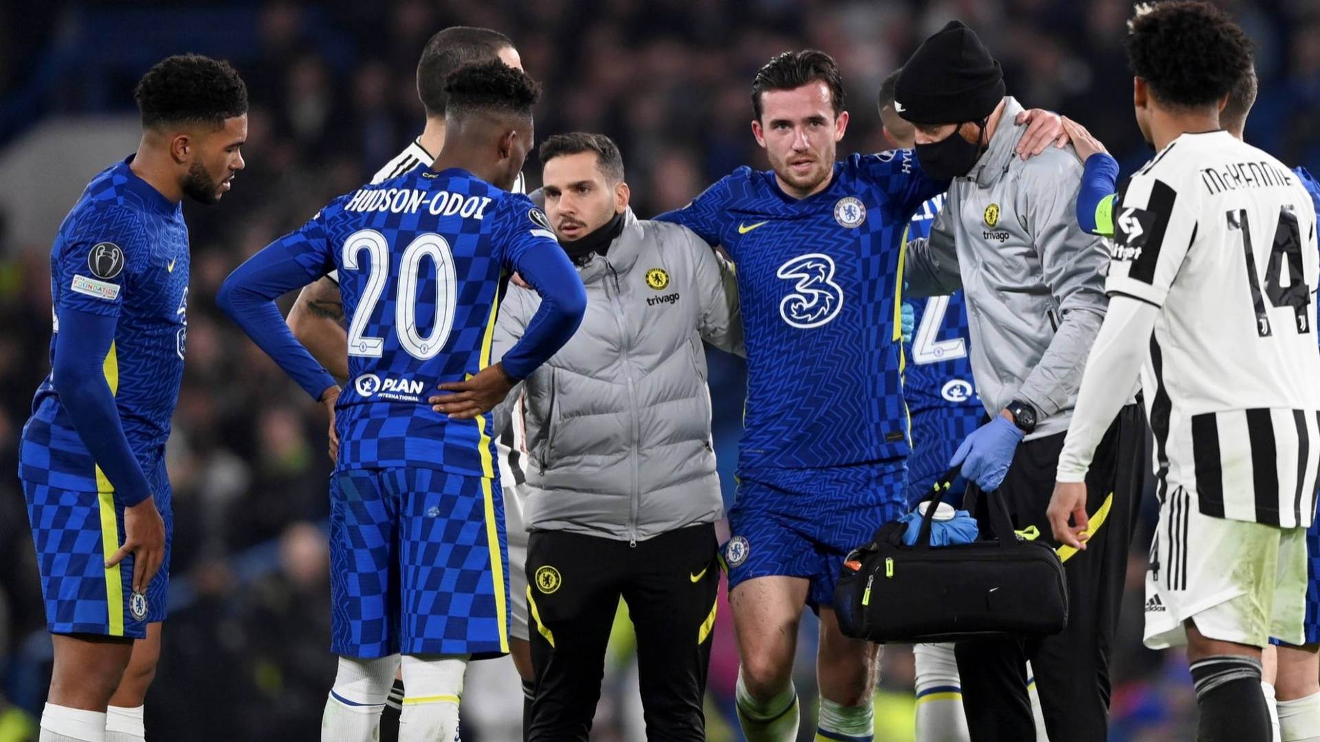 Injured Ben Chilwell With Teammates Background