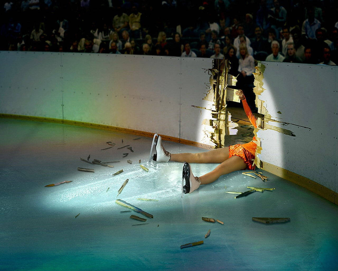 Injured Girl In Ice Skating Rink Background