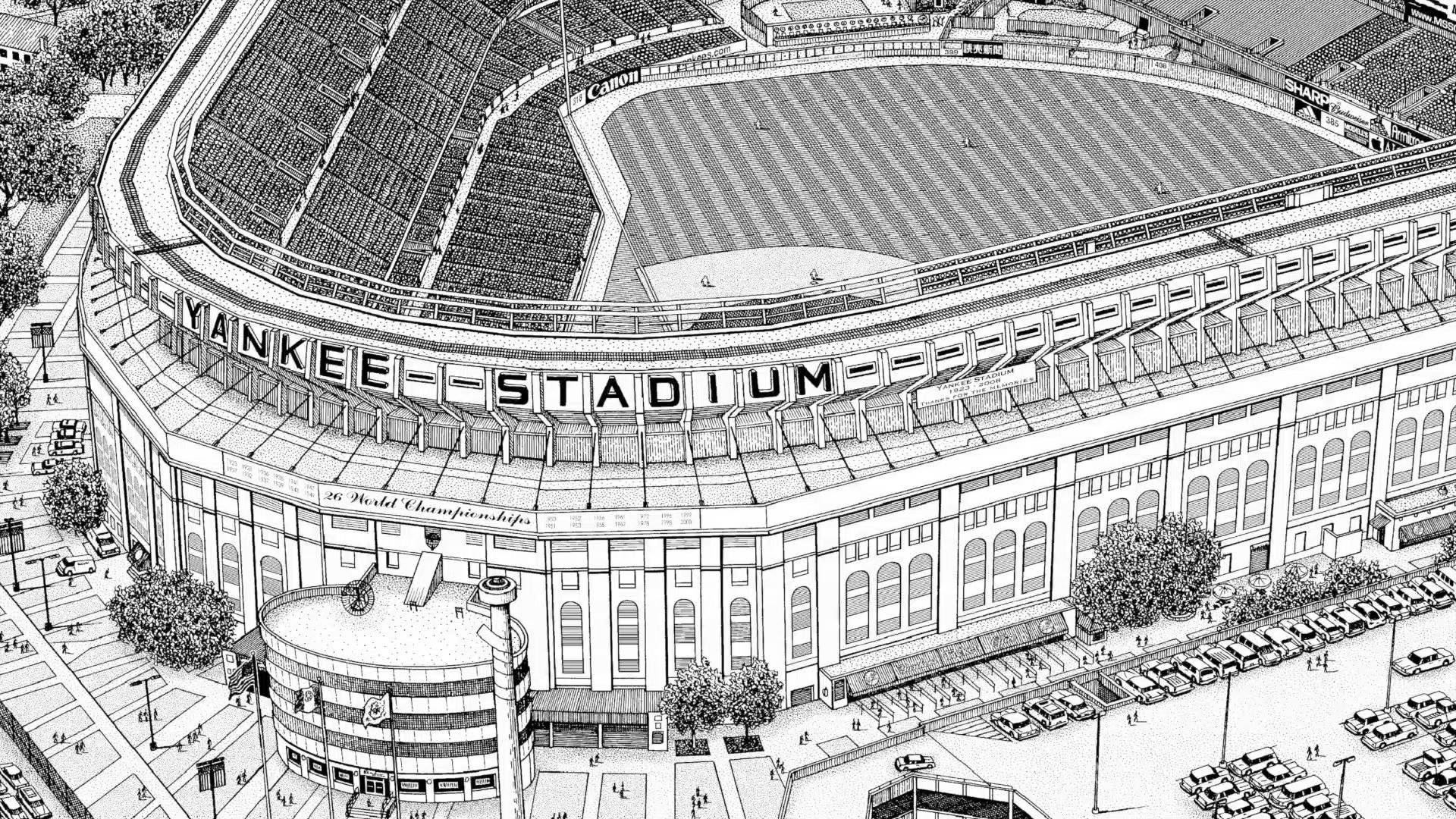 Ink Drawing Of Yankee Stadium Background