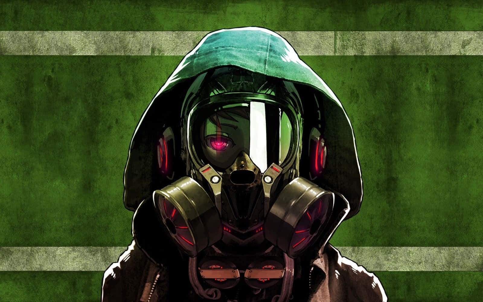 Innovative Teen In Gas Mask And Hoodie Background