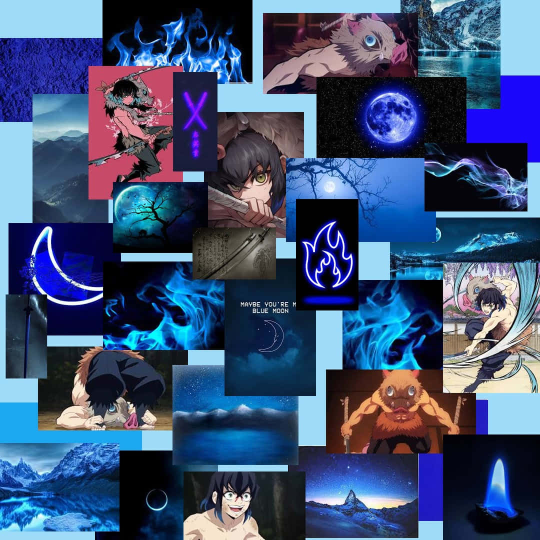 Inosuke Blue Flame Collage Background