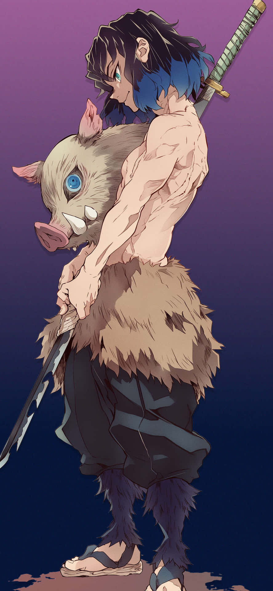 Inosuke_with_ Boar_ Head_ Art Background