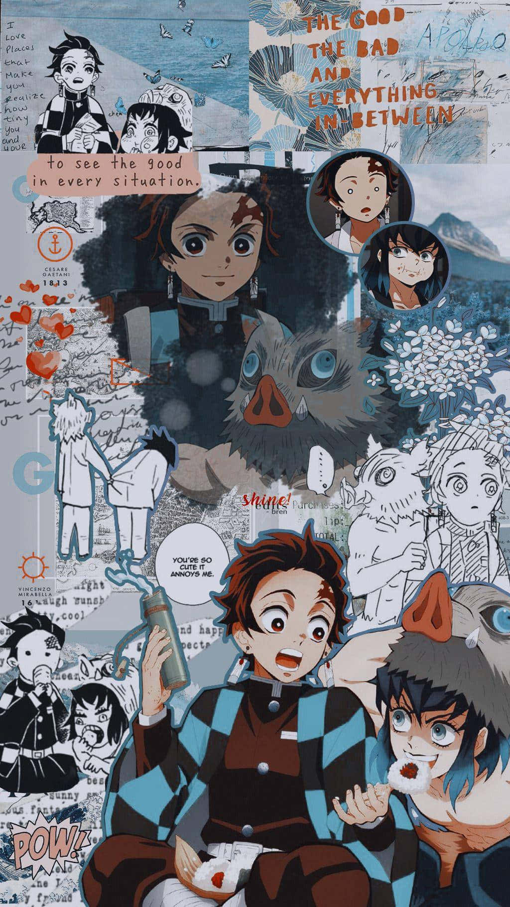Inosukeand Tanjiro Collage Aesthetic Background