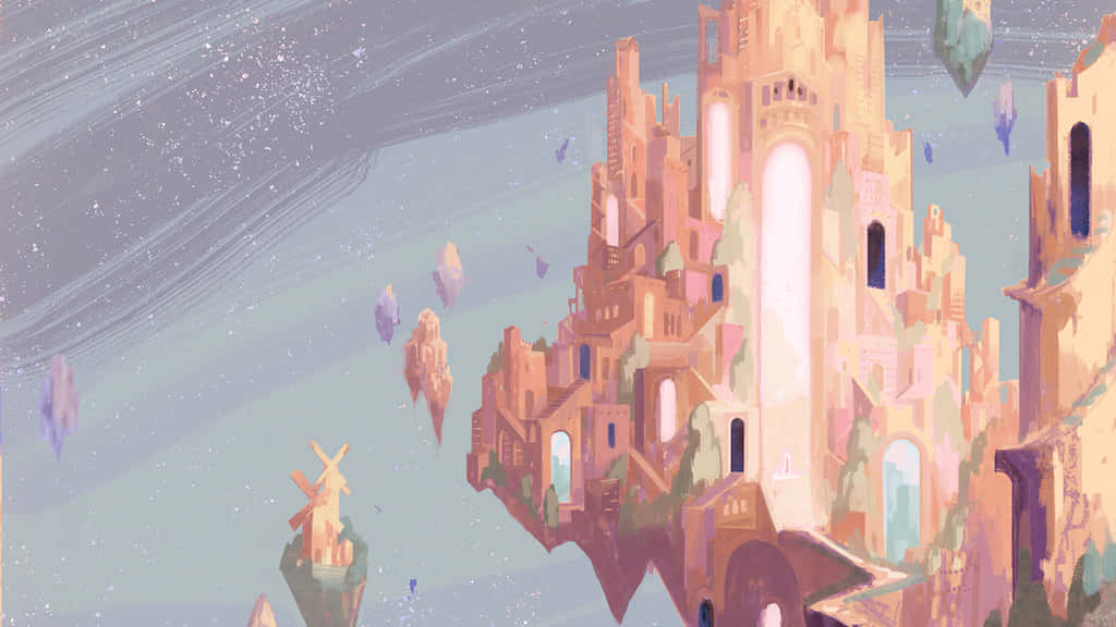 Inscrutable Floating Pink Castle Background