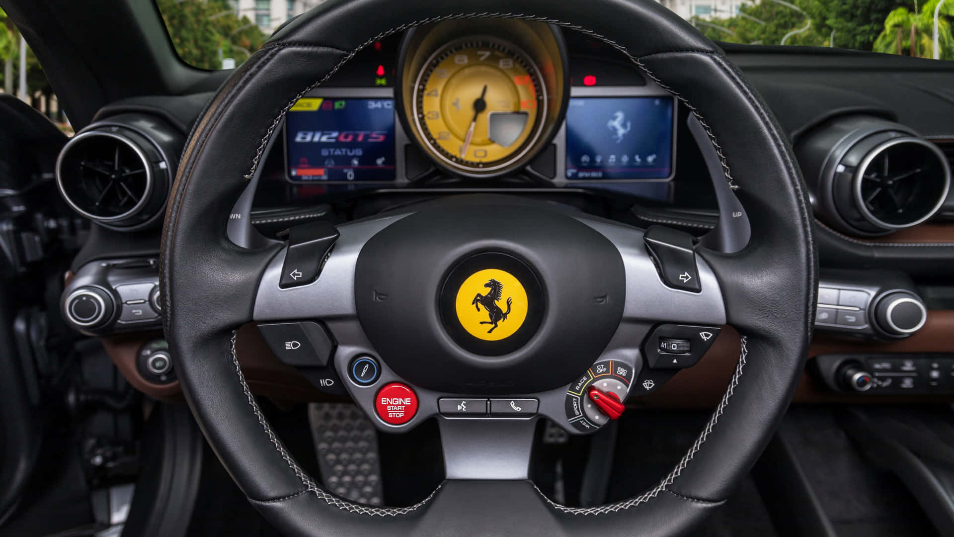 Inside Car Horse Steering Wheel Background